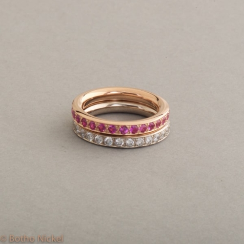 Ringe aus 18 Karat Weiss-und Roségold mit Brillanten und pinken Saphiren, Botho Nickel Schmuck Hamburg Juwelier und Goldschmiede