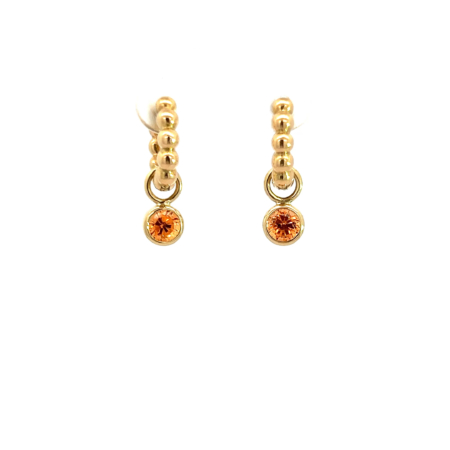 Kreolen aus 18 Karat Gold mit Mandarin Granat rund facettiert, Botho Nickel Schmuck Hamburg