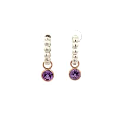 Kreolen aus Silber mit Amethyst Fassung 18 Karat Roségold, Botho Nickel Schmuck Hamburg, Juwelier und Goldschmiede