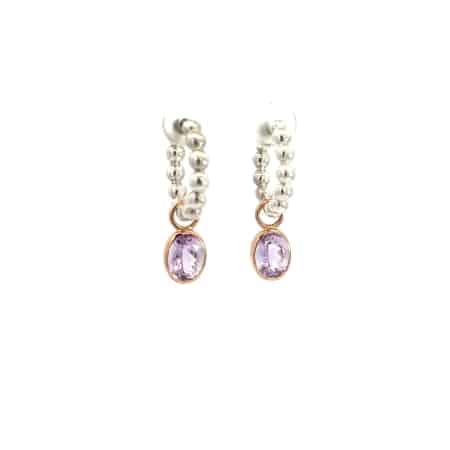 Kreolen aus Silber mit ovalen Amethysten Fassung 18 Karat Roségold, Botho Nickel Schmuck Hamburg, Juwelier und Goldschmiede
