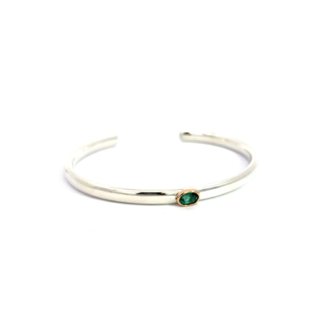 Armspange aus Silber mit Turmalin oval, Fassung 18 Karat Gold, Botho Nickel Schmuck Hamburg Juwelier und Goldschmiede