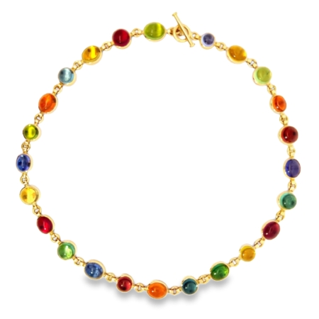 Kette aus 18 Karat Gold mit Knebelverschluss und Edelsteinen, Botho Nickel Schmuck Hamburg, Juwelier und Goldschmiede