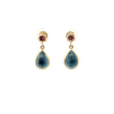 Ohrstecker aus 18 Karat Gold mit Zirkonen und Aquamarinen, Botho Nickel Schmuck Hamburg Juwelier und Goldschmiede