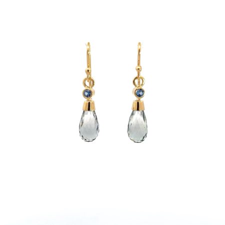 Ohrringe aus 18 Karat Gold mit Prasiolith und Saphir, Botho Nickel Schmuck Hamburg Juwelier und Goldschmiede