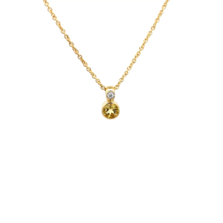 Kette aus 18 Karat Gelbgold mit einem 6 mm gelben Beryll (Goldberyll) und einem 2,3 mm Brillanten in Zargenfassung