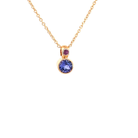 Ankerkette aus 18 Karat Gold mit Tansanit rund und pinken Saphir, Botho Nickel Schmuck Hamburg, Juwelier und Goldschmiede