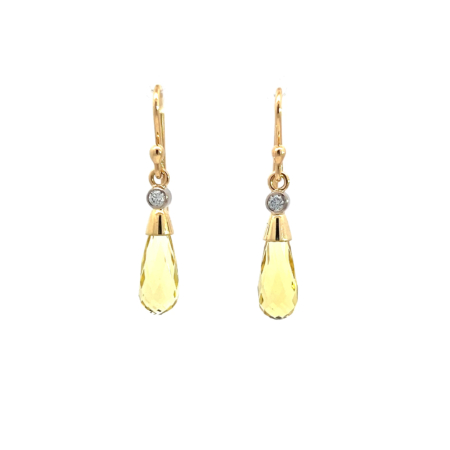 Ohrringe aus 18 Karat Gold mit Goldberyllen 14 x 6 mm und Brillanten fw/vs2 2.5 mm, Botho Nickel Schmuck Hamburg, Juwelier und Goldschmiede