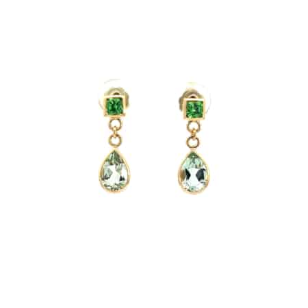 Ohrstecker aus 18 Karat Gelbgold mit Tsavorit und Berayll, Botho Nickel Schmuck Hamburg Juwelier und Goldschmiede