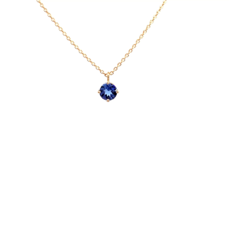 Kette aus 18 Karat Gold mit Tansanit in einer Krappenfassung, Botho Nickel Schmuck Hamburg Juwelier und Goldschmiede