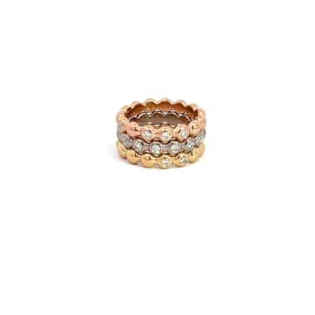 Linsenringe aus 18 Karat Rosé-Weiss ung Gelbgold mit Brillanten, Botho Nickel Schmuck Hamburg Juwelier und Goldschmiede