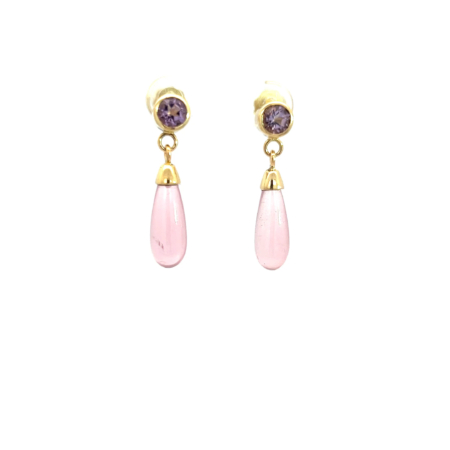 Ohrstecker aus 18 Karat Roségold mit Amethyst und Rosenquarz, Botho Nickel Schmuck Hamburg Juwelier und Goldschmiede