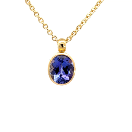Kette aus 18 Karat Gold mit Tansanit oval, Botho Nickel Schmuck Hamburg Juwelier und Goldschmiede