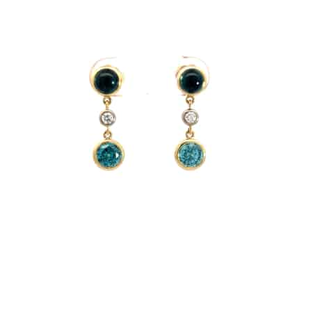 Ohrstecker aus 18 Karat Gold mit Zirkon, Turmalin und Brillanten, Botho Nickel Schmuck Hamburg Juwelier und Goldschmiede