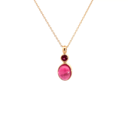 Kette aus 18 Karat Roségold mit Rubellit (Turmalin) und Rosa Turmalin Cabochon