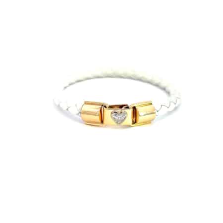 Armband aus Leder mit Diamant Herz, Verschluss aus 18 Karat Gold, Botho Nickel Schmuck Hamburg Juwelier und Goldschmiede