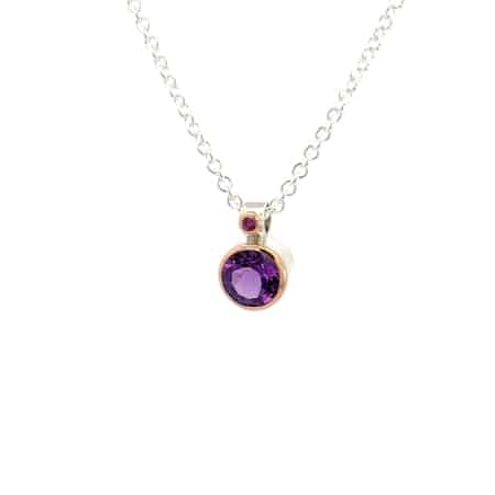 Kette aus Silber mit Amethyst und pinken Saphir rund, Fassung aus 18 Karat Roségold, Botho Nickel Schmuck Hamburg, Juwelier und Goldschmiede